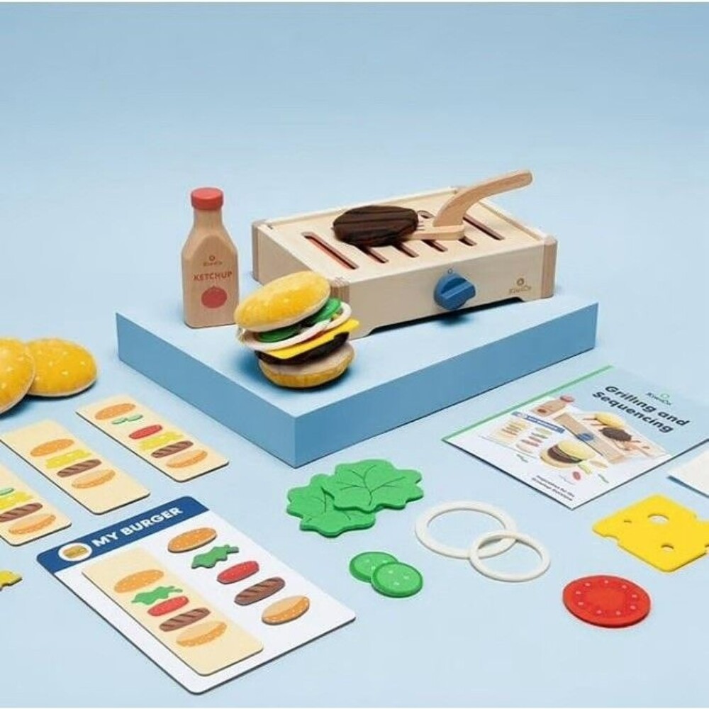 KiwiCo Kiwi Co Build-a-Burger Grill Pretend Play Wooden Toy Set New Ages 3+